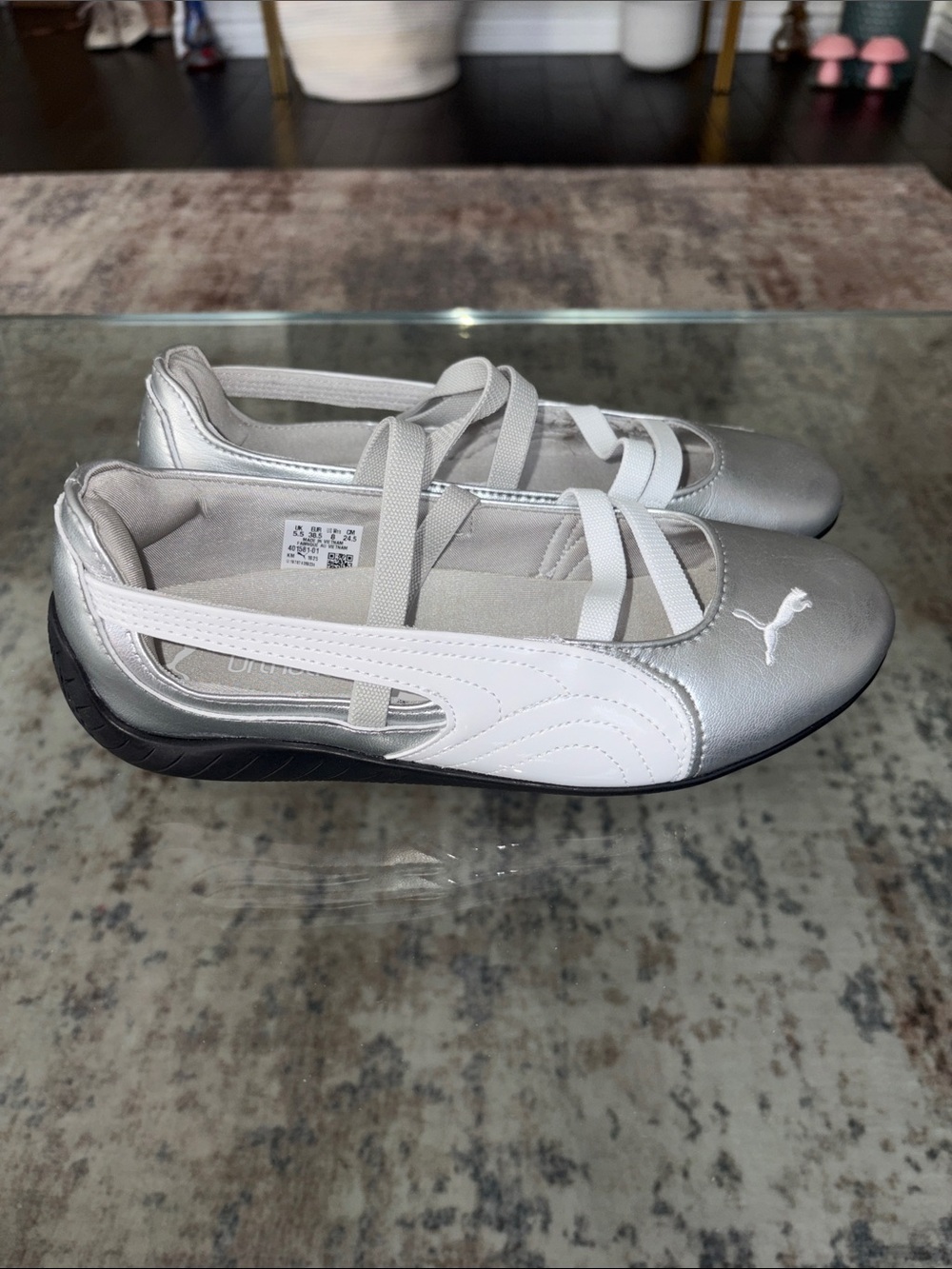 Puma Women’s Silver Ballet-Style Slip-On Shoes 8 NWB